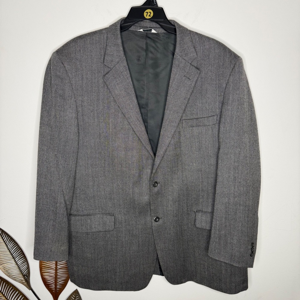 Joseph & Feiss Mens 50 Long Grey Herringbone 100% Lambswool Blazer Sport Coat